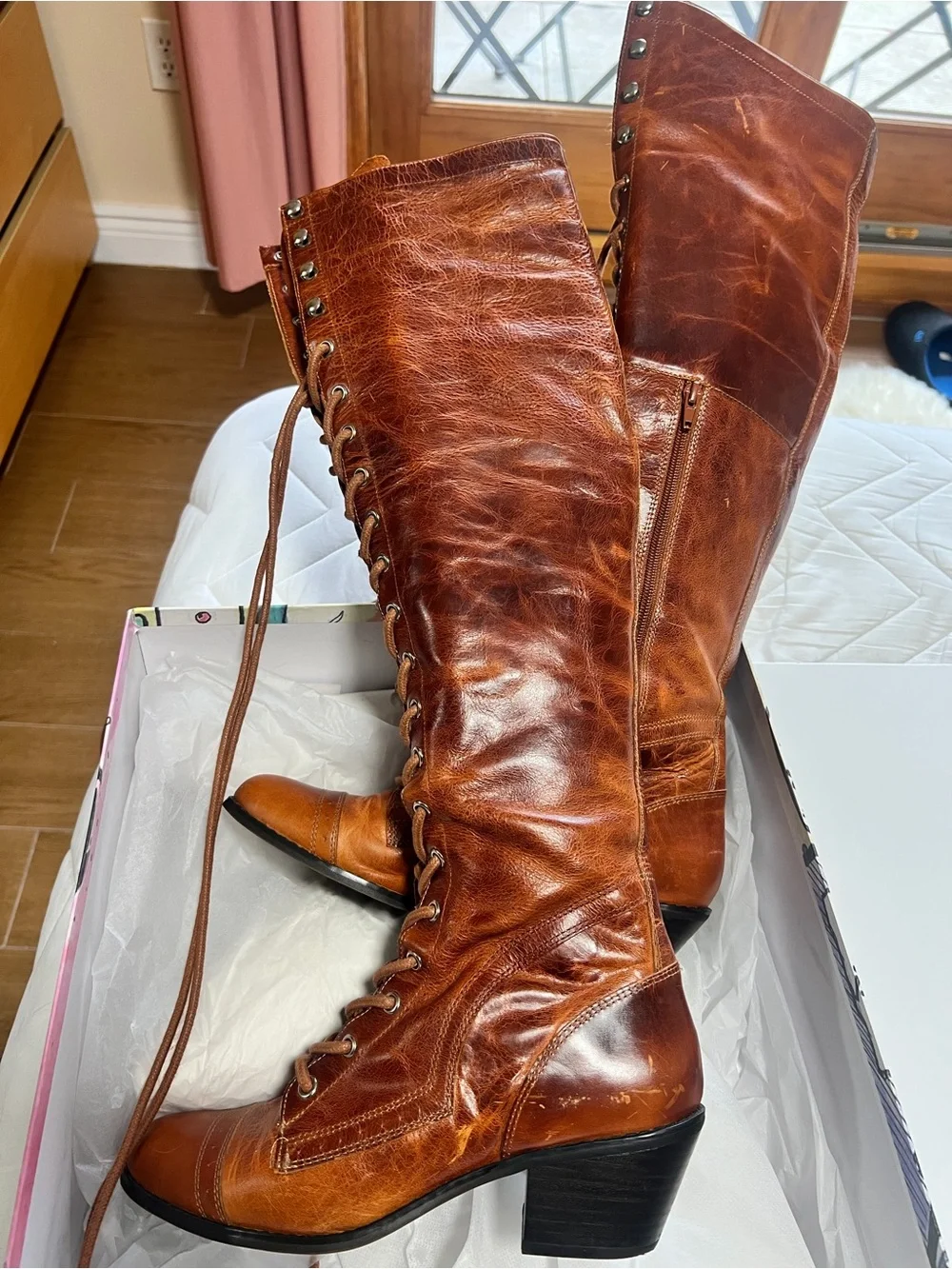 Rare Free People Jeffrey Campbell Joe Over the Knee Lace-up Brown Leather Boots